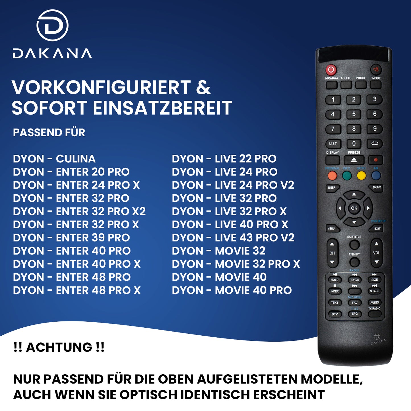 Dakana Fernbedienung für Dyon Enter / Dyon Live / Dyon Movie