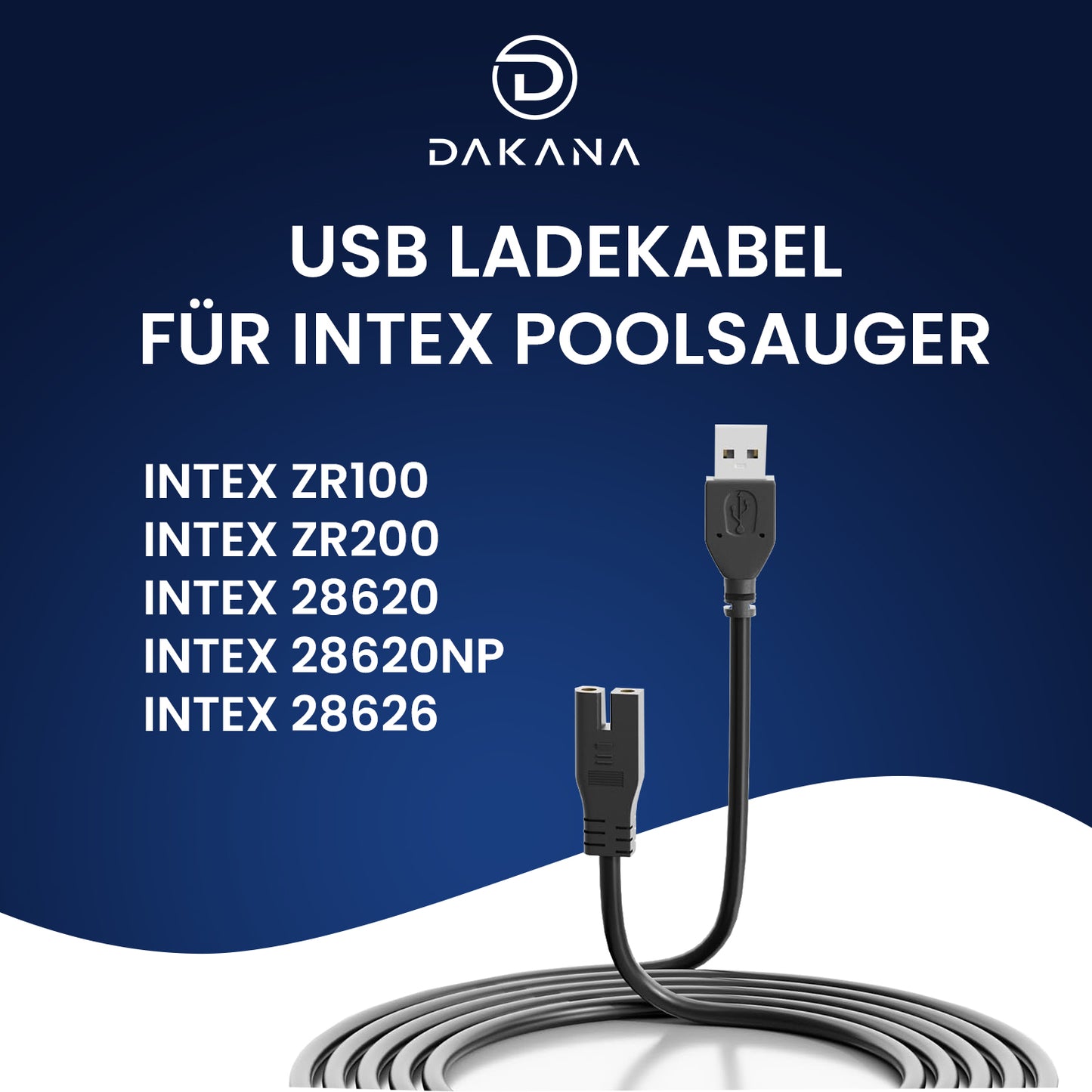 Dakana USB Ladekabel für Intex Poolsauger 28620 Ladekabel 28620NP 28626 ZR100 ZR200
