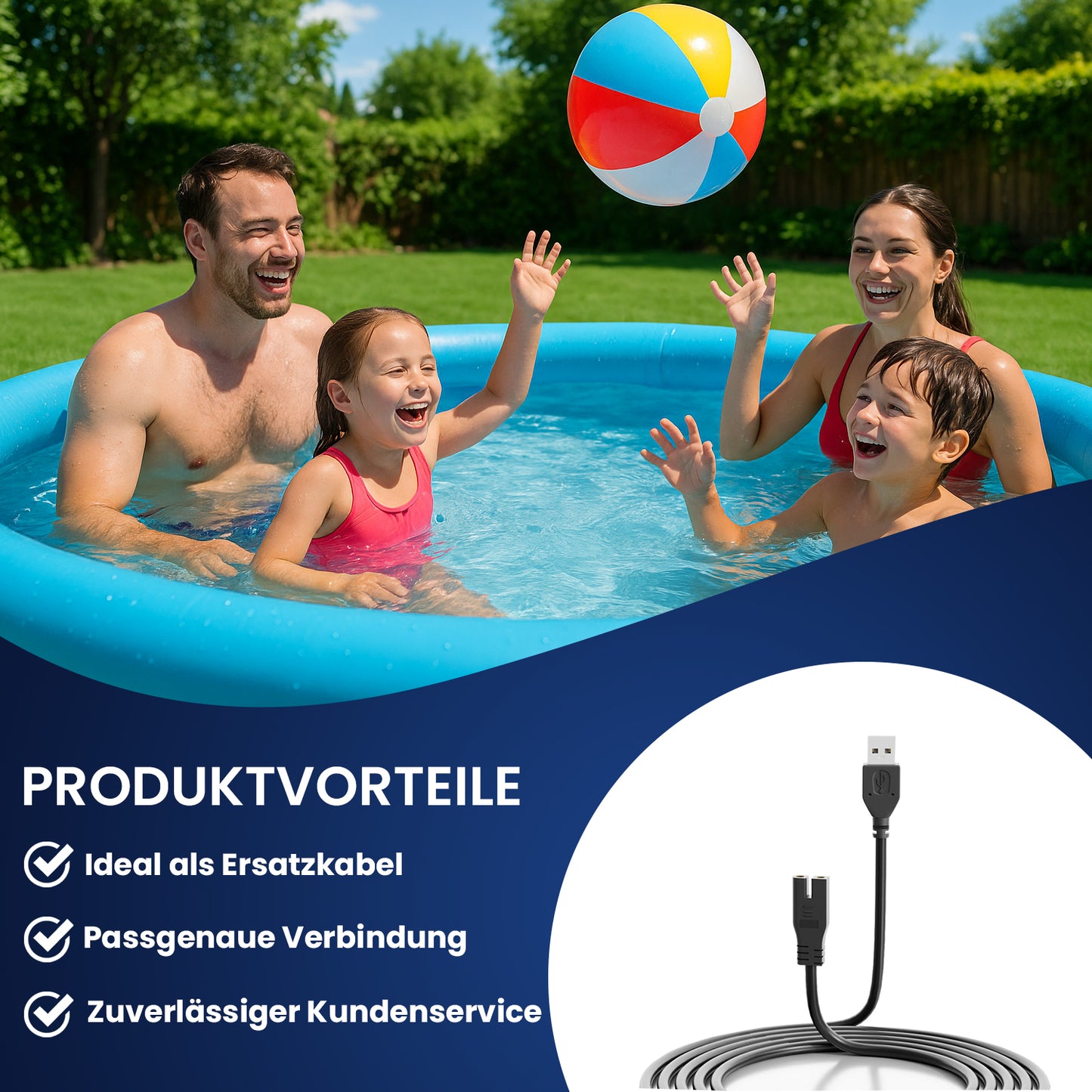 Dakana USB Ladekabel für Intex Poolsauger 28620 Ladekabel 28620NP 28626 ZR100 ZR200